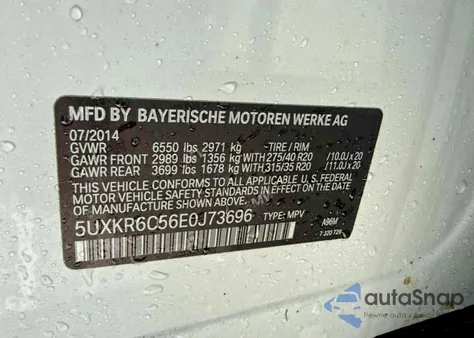 2014 BMW X5 xDrive50I z USA, uszkodzony, nr VIN 5UXKR6C56E0J73696